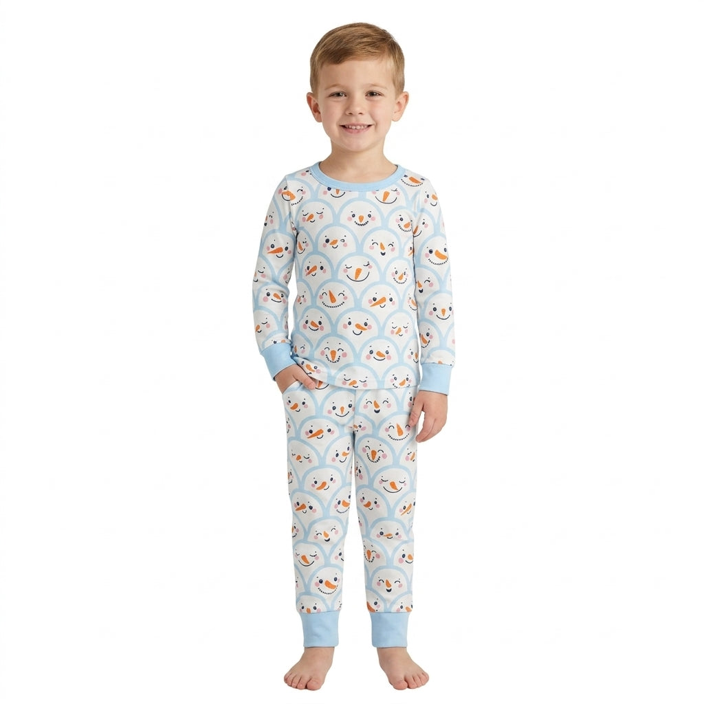 BLP1514 Snowmen Smiling Print Boys Christmas Pajamas Clothes Set