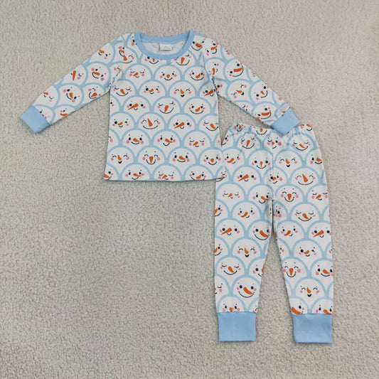 BLP1514 Snowmen Smiling Print Boys Christmas Pajamas Clothes Set