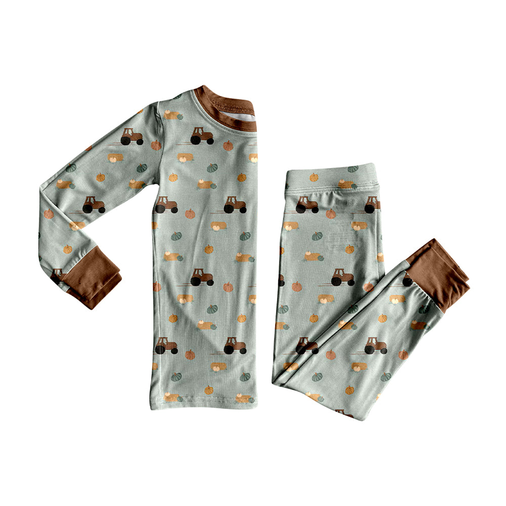 8.7 Preorder Kids Boys Pumpkin Truck Long Sleeve Pajama Set