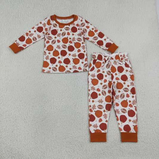 Sibling Baby Boys Fall Pumpkin Football Outfit and Romper