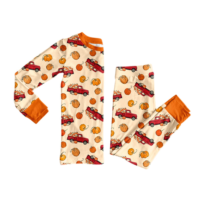 8.7 Preorder Kids Boys Fall Pumpkin Truck Long Sleeve Pajama Set