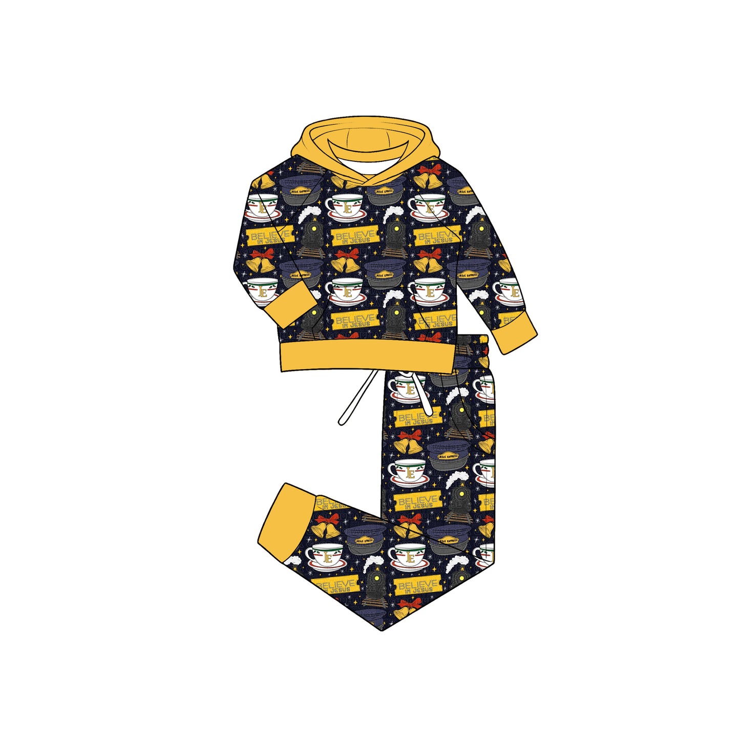 8.7 BLP1552 Preorder Film Characters Train Hoodie Top Pockets Pants Boys Christmas Clothes Set