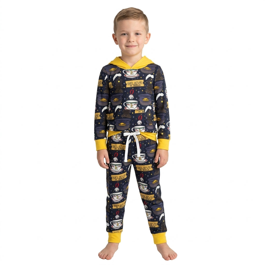 BLP1552 Film Characters Train Believe in Jesus Hoodie Top Pockets Pants Boys Christmas Clothes Set