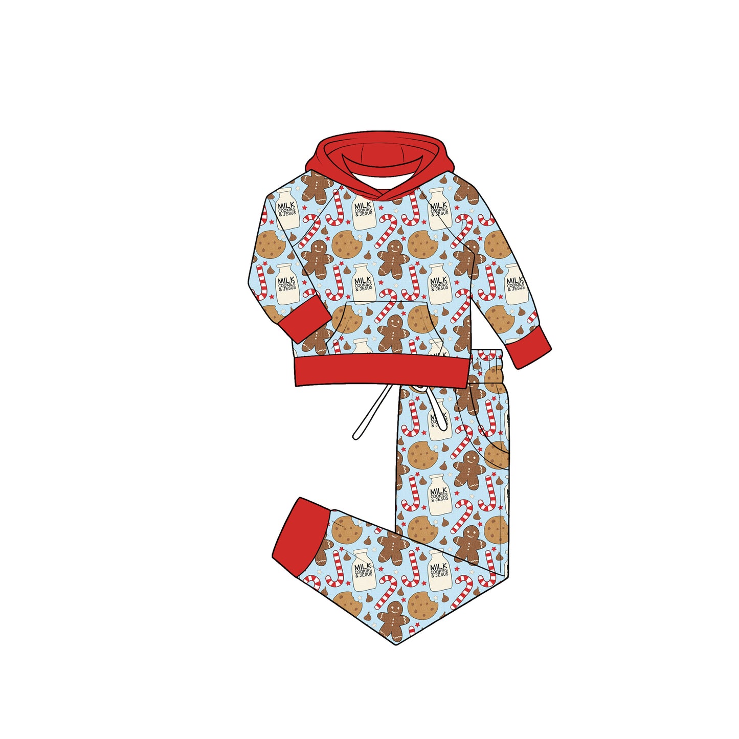 8.7 BLP1553 Preorder Cookies Gingerbread Milk Candy Hoodie Top Pockets Pants Boys Christmas Clothes Set