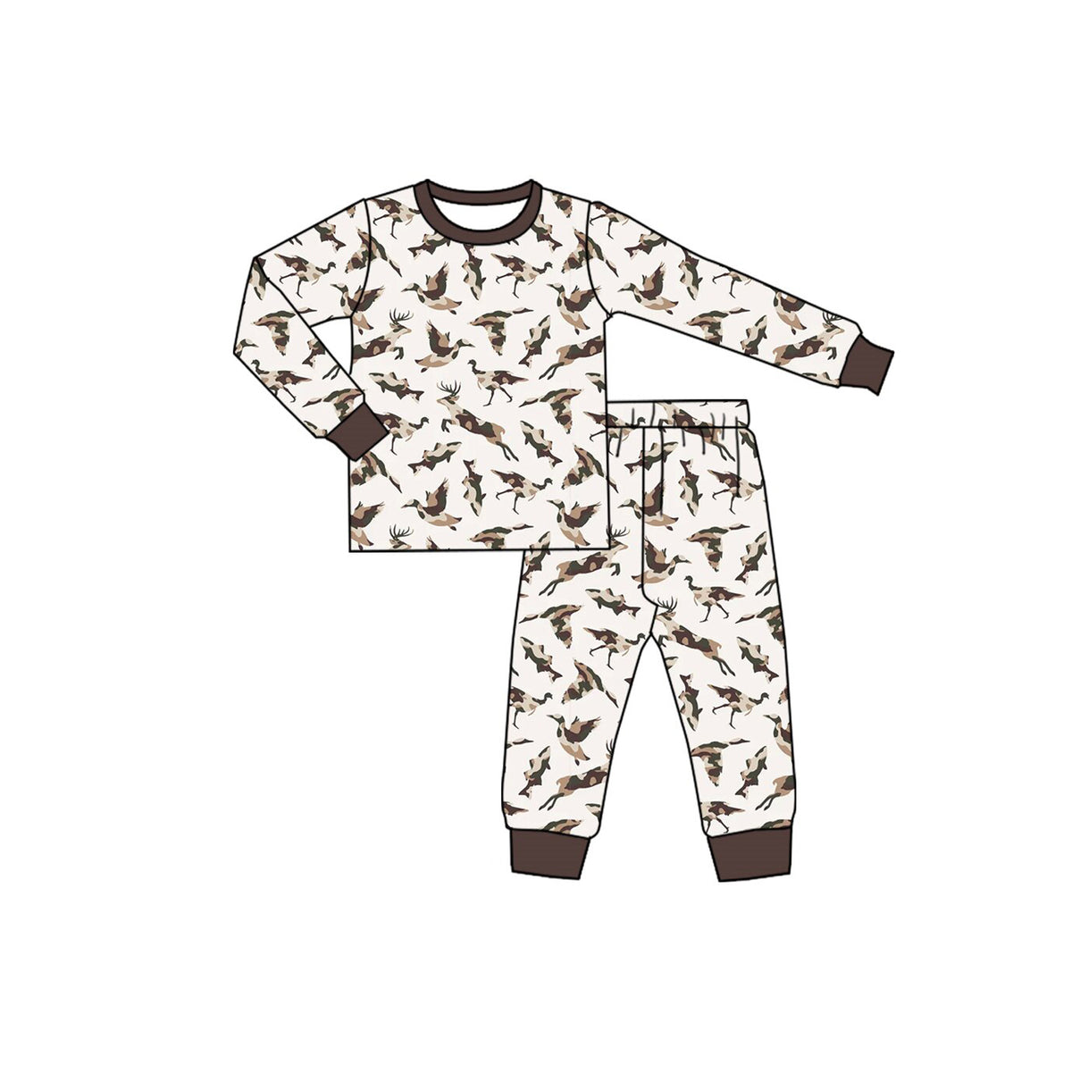 8.12 BLP1561 Preorder Animals Camo Print Boys Fall Pajamas Clothes Set