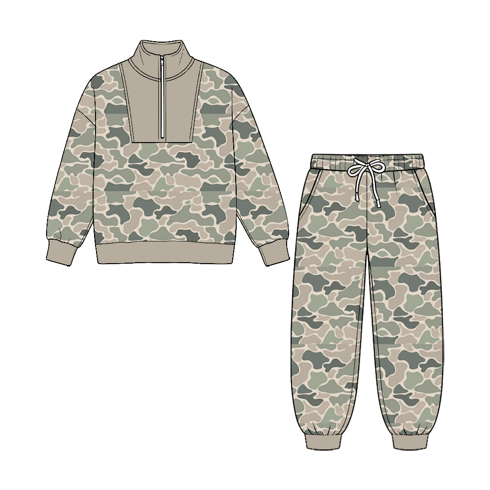8.25 BLP1591 Preorder Green Camo Half‑Zip Top & Jogger Pants Set