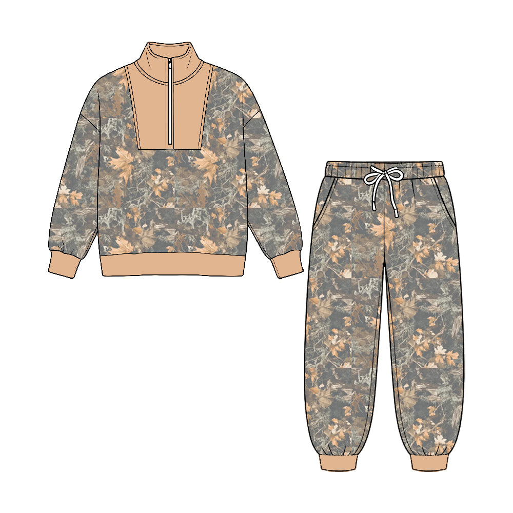 8.25 BLP1590 Preorder khaki Camo Half‑Zip Top & Jogger Pants Set