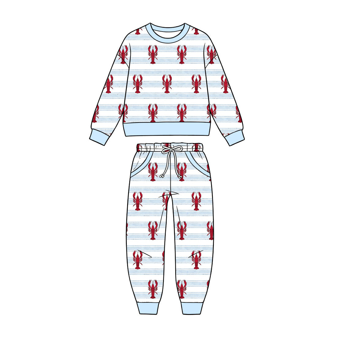 9.18 BLP1626 Preorder Baby Boys Crawfish Long Sleeve Top Pocket Jogger Set
