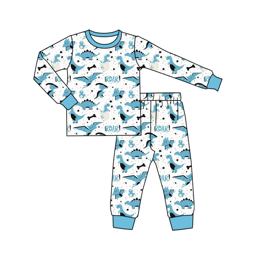 9.29 BLP1636 Preorder Dino Eggs Blue Print Boys Easter Pajamas Clothes Set