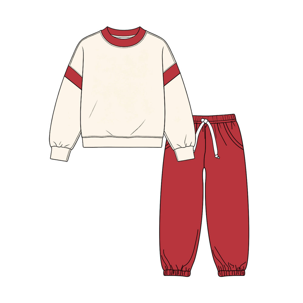 10.13 BLP1645 Preorder Color Block Sweatshirt Top Red Pockets Jogger Boys Fall Clothes Set