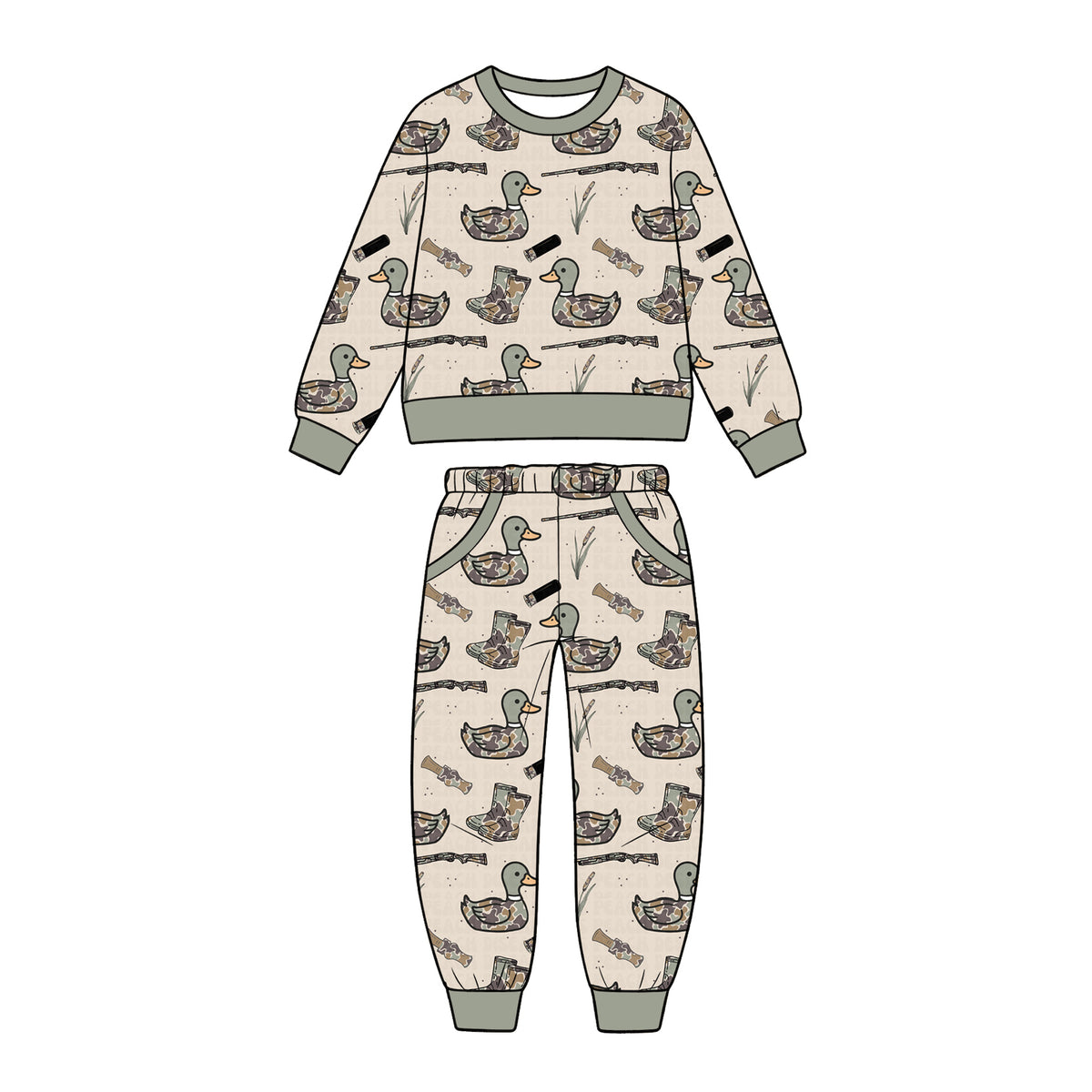 10.27 BLP1653 Preorder Duck Hunting Camo Print Boys Fall Clothes Set