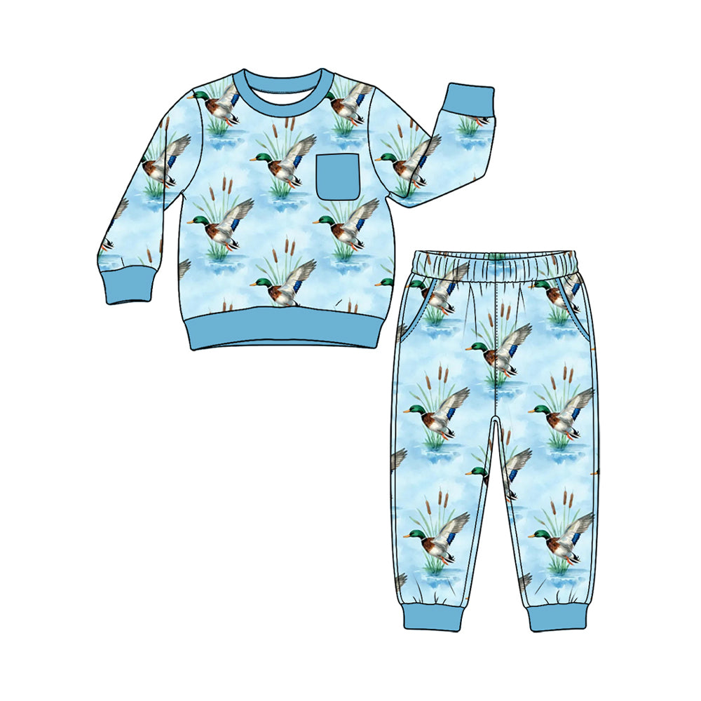 10.30 BLP1658 Preorder Duck Blue Print Pockets Jogger Boys Fall Clothes Set