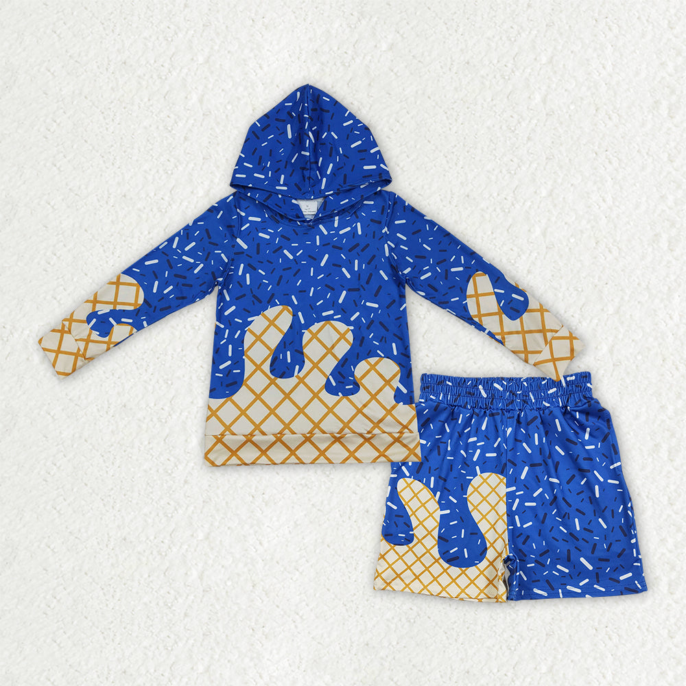 Royalblue Hoodie Top Pockets Shorts Boys Clothes Set