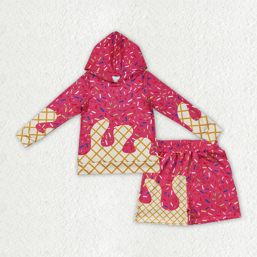 BLS0040 Hot Pink Drop Sprinkles Hoodie Top Pockets Shorts Boys Clothes Set