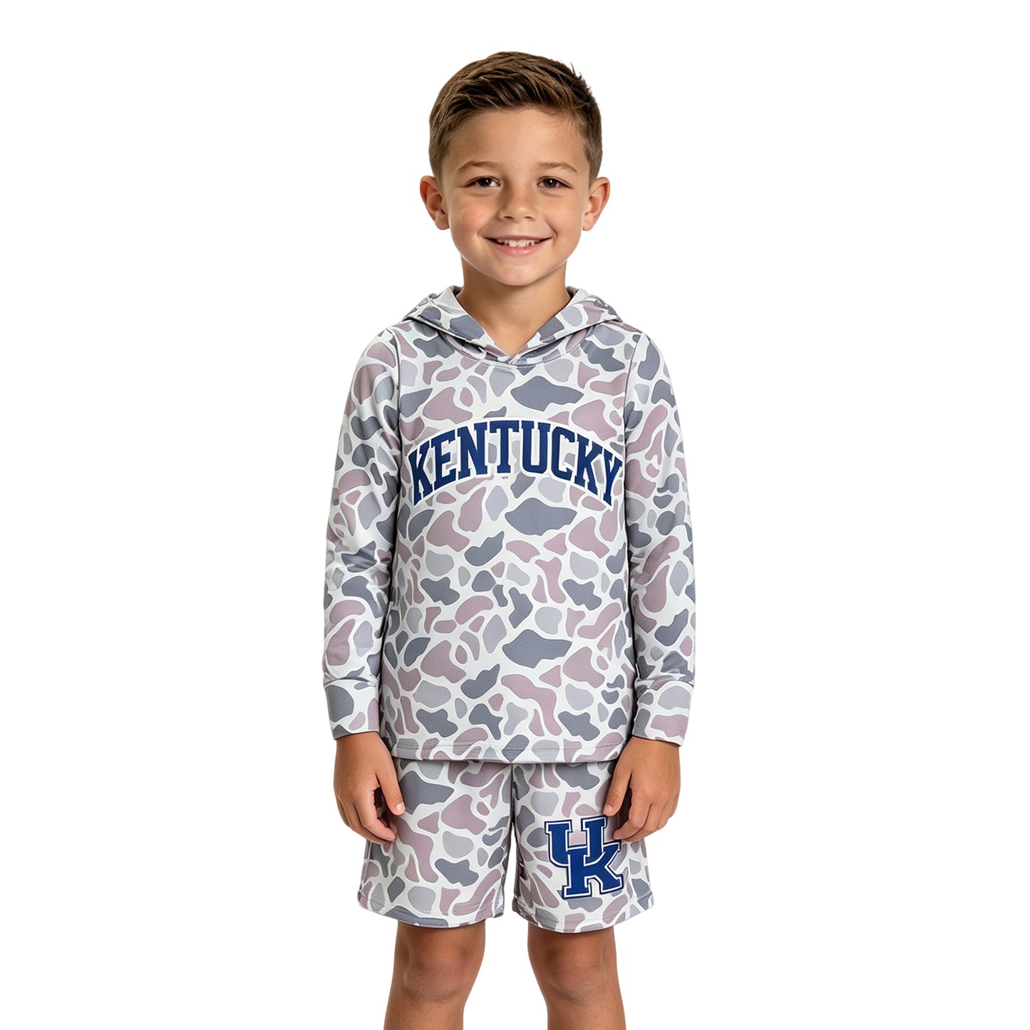 BLS0043 Teams Kentucky Grey Camo Hoodie Top Shorts Boys Clothes Set