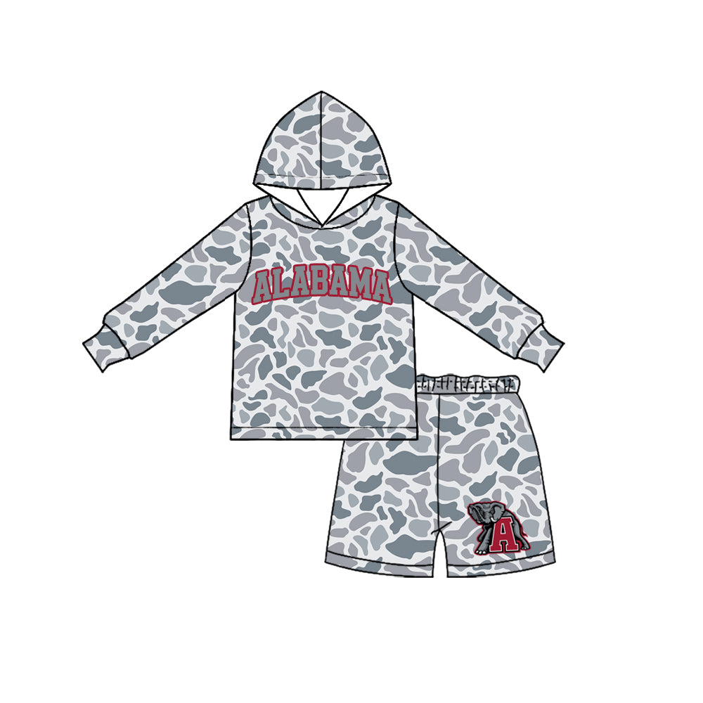 7.23 BLS0044 Preorder Teams Alabama Grey Camo Hoodie Top Shorts Kids Clothes Set