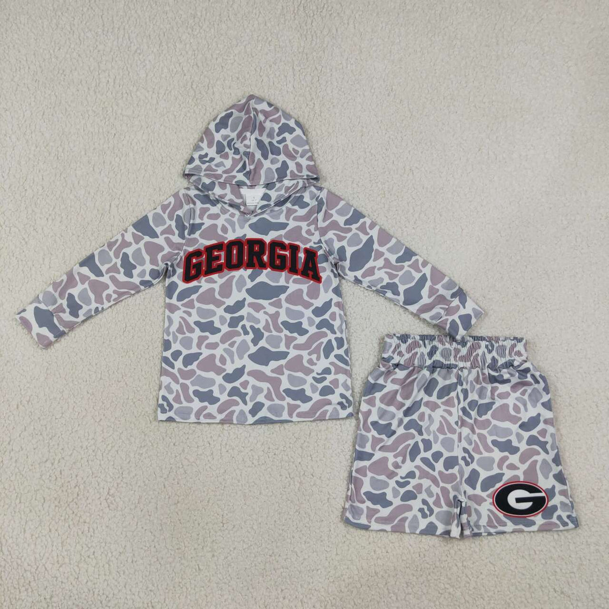 BLS0047 Teams Georgia Grey Camo Hoodie Top Shorts Boys Clothes Set