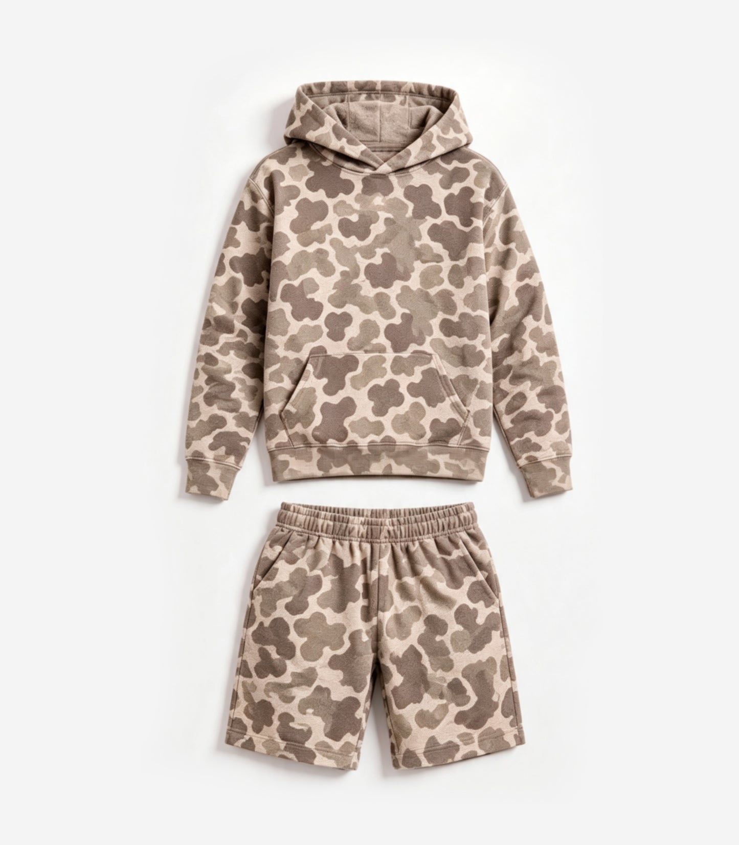 8.10 Preorder Kids Neutral Camo Hoodie & Shorts 2 Piece Outfit