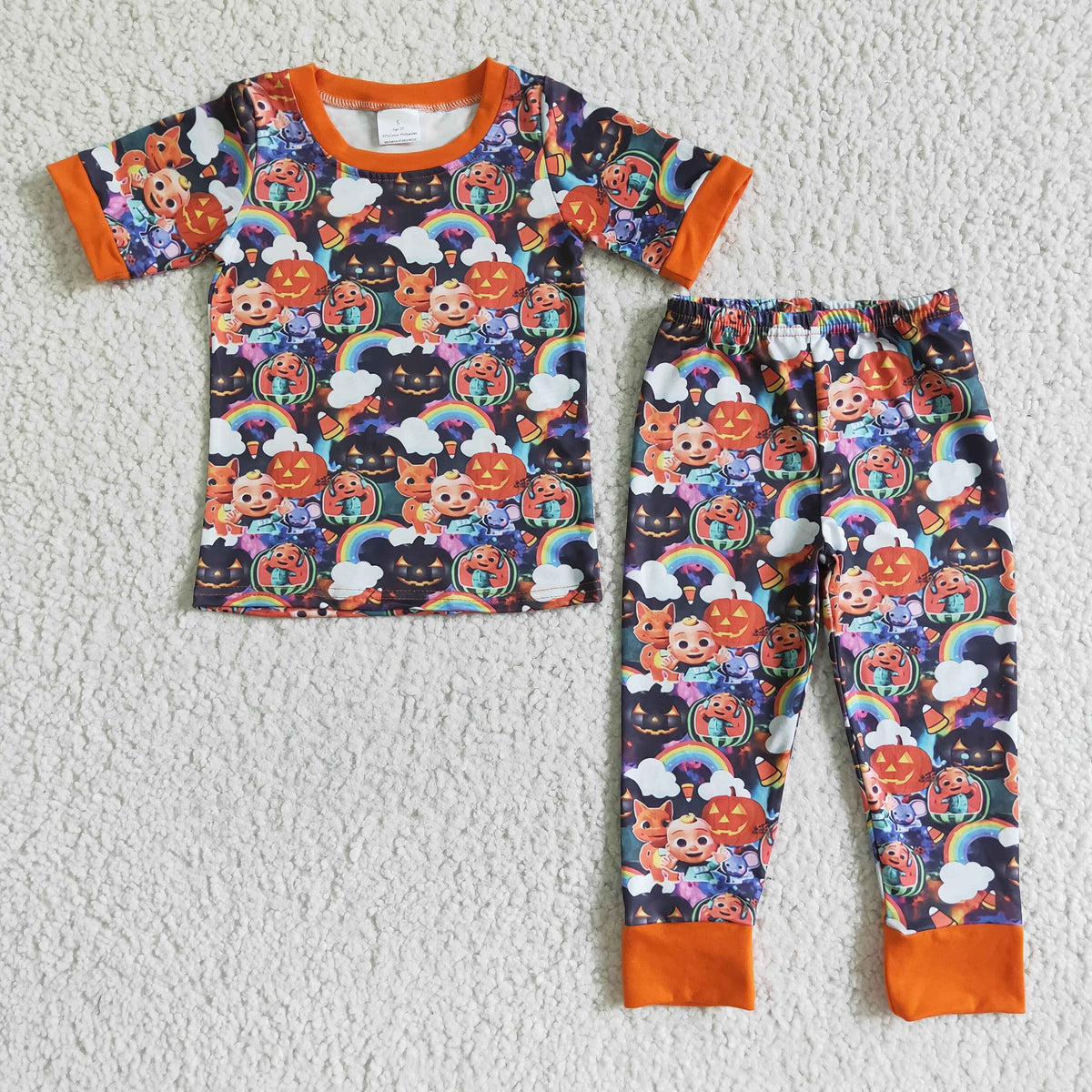 BSPO0009 Cartoon Watermelon Pumpkin Print Boys Halloween Pajamas Clothes Set