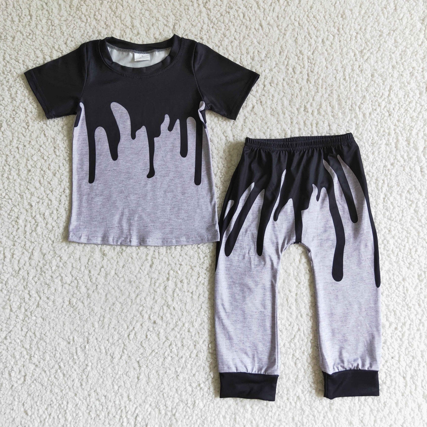 BSPO0029 Drip Black Grey Print Boys Halloween Clothes Set