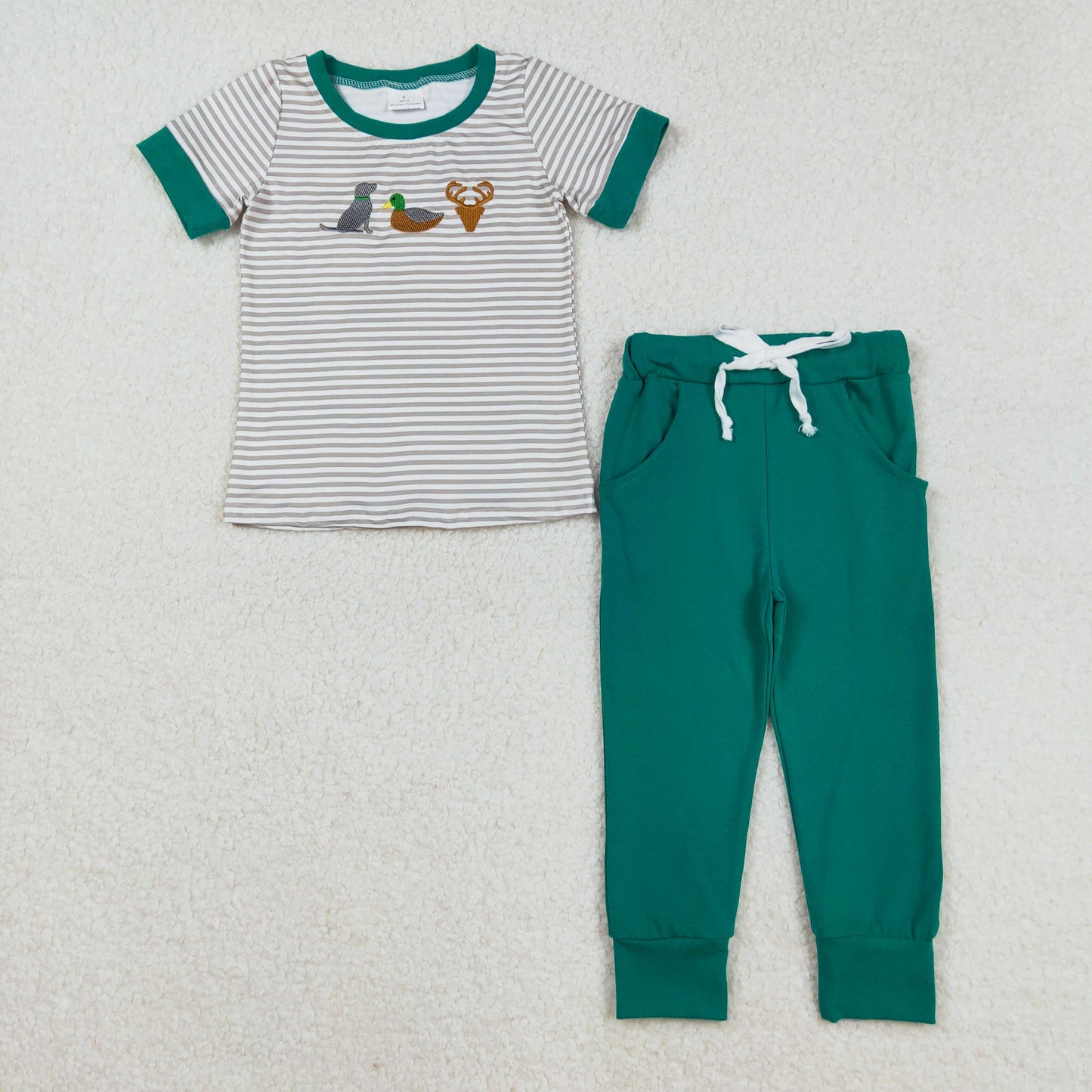 Sibling Baby Boys Short Sleeve Embroidery Ducks Top Camo Pants Hunting Clothes Sets