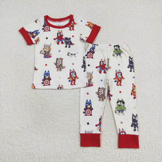 Baby Boys Sibling Dogs Hero Tops Pants Pajamas Romper