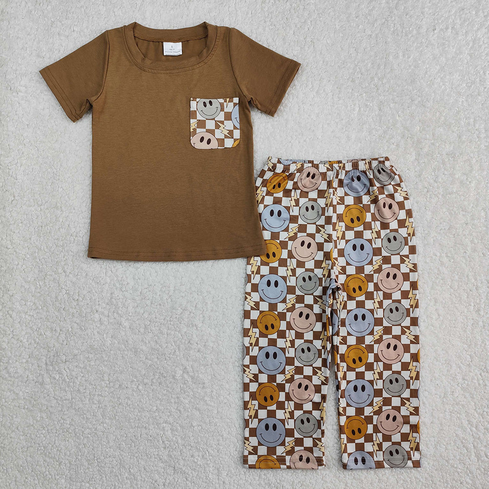 Smiling Plaid Brown Print Boys Styles Brothers Matching Wear
