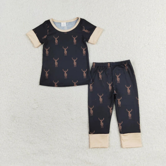 Sibling Baby Boys Hunting Deer Camo Short Sleeve Top Pants Pajama Set