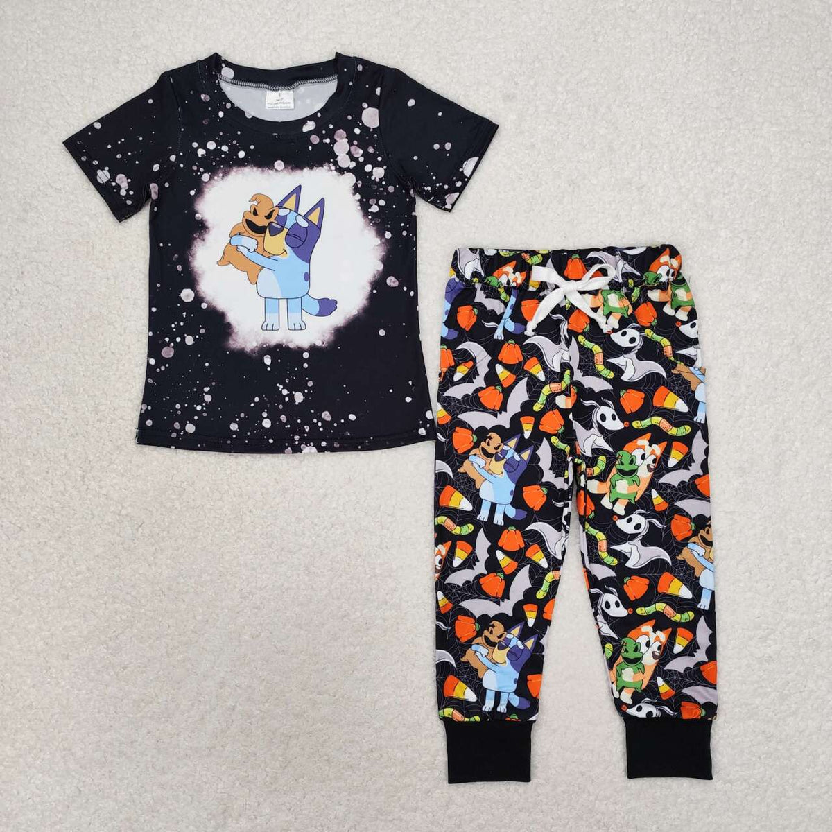 BSPO0448 Cartoon Dog Pumpkin Candy Print Boys Halloween Clothes Set