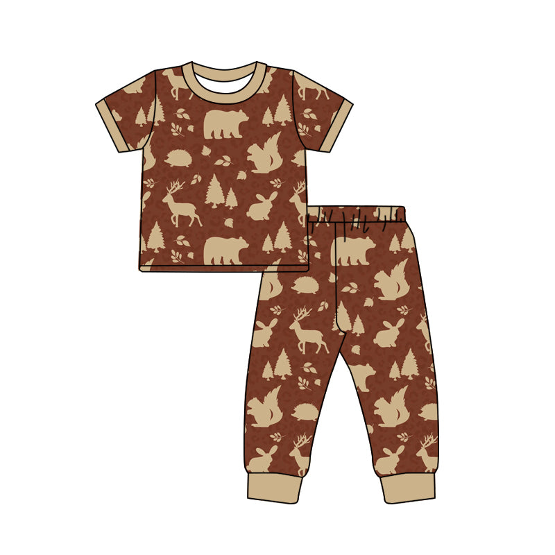 4.15 BSPO0669 Preorder Animals Brown Print Kids Pajamas Clothes Set
