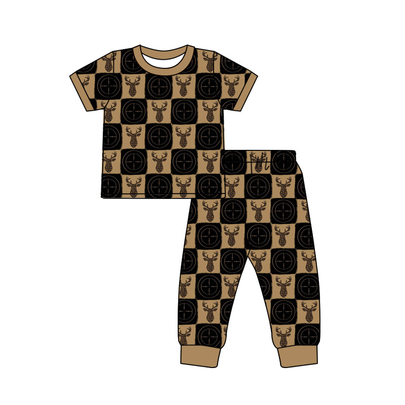 4.15 BSPO0671 Preorder Deer Plaid Print Kids Pajamas Clothes Set
