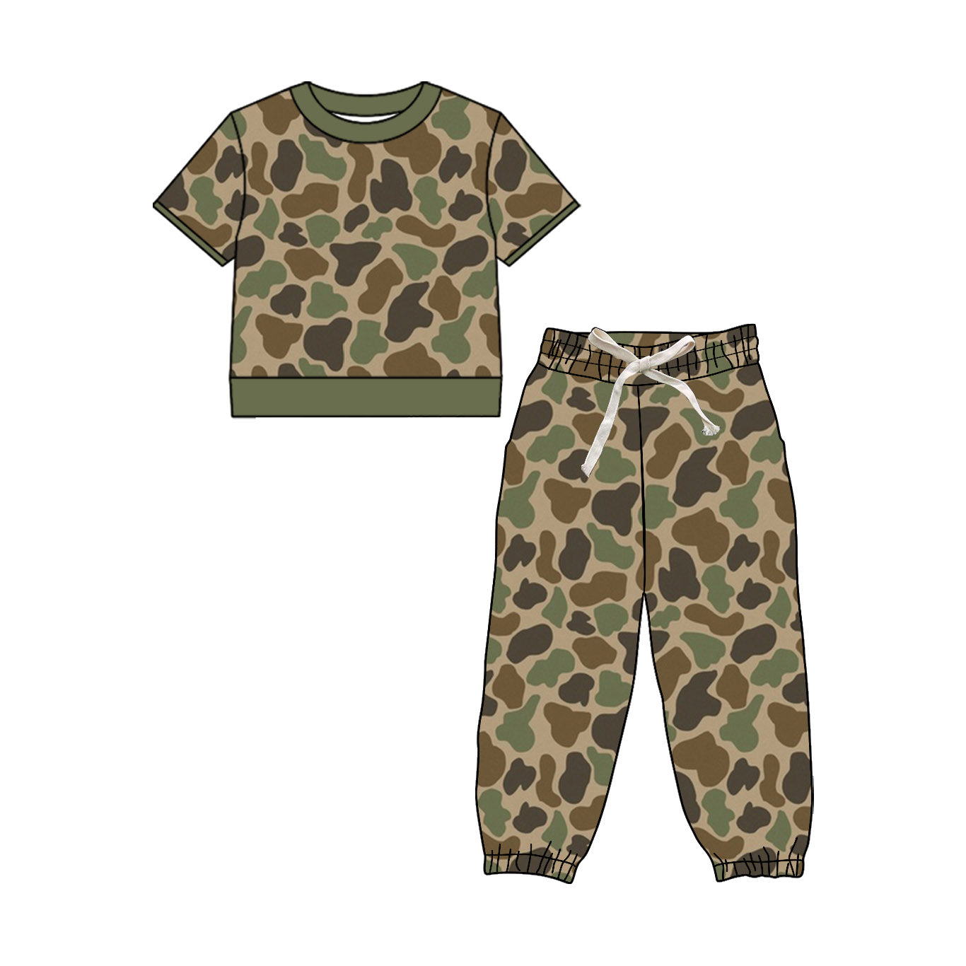 4.17 BSPO0677 Preorder Green Brown Camo Print Kids Joggers Clothes Set