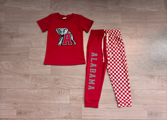 Kids Boys Alabama Short Sleeve Top with Checked Jogger Set