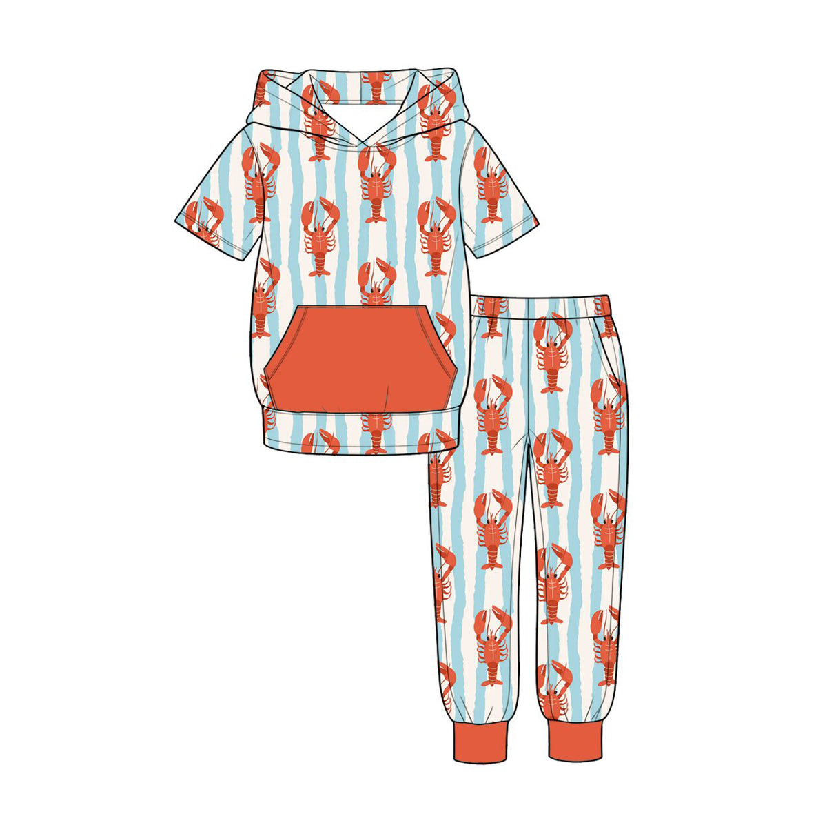 9.18 BSPO0724 Baby Boys Crayfish Short Sleeve Hoodie Pants Set