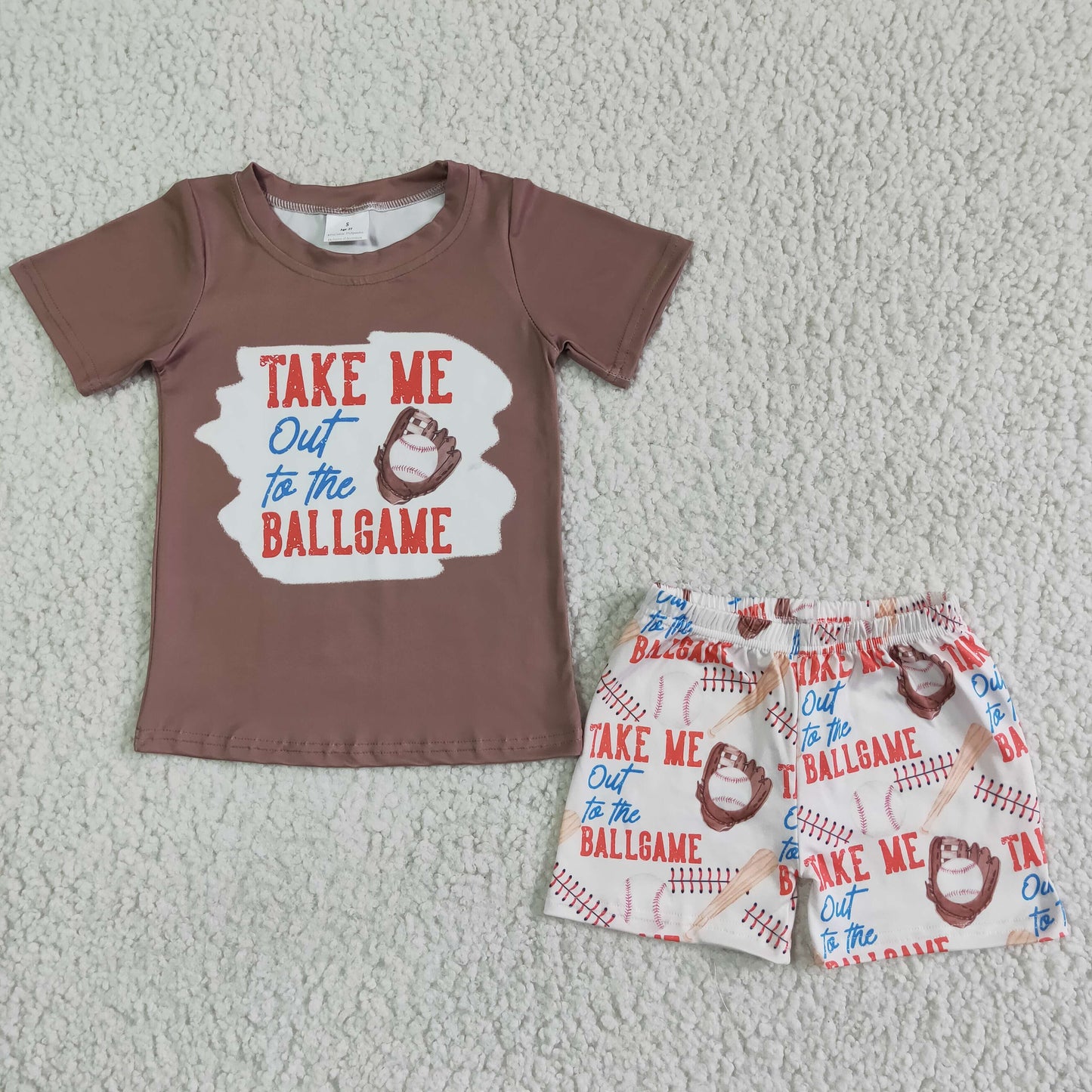 (Promotion) BSSO0023 Baseball Brown Top Shorts Boys Summer Outfits