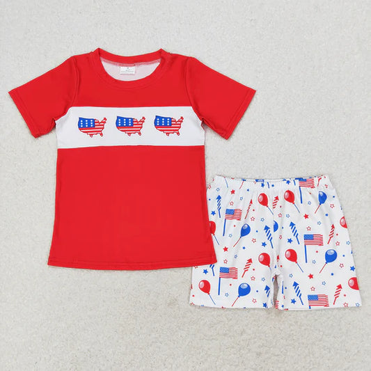 Sibling Boys Baby Girls 4th Of July Flags Balloons Kids Outfits Sets