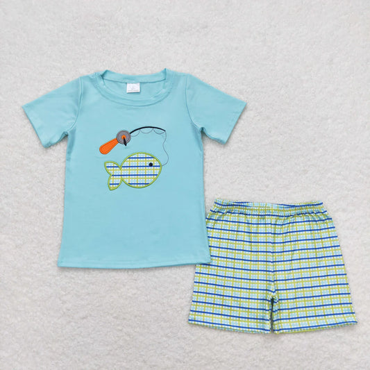 Sibling Baby Boys Embroidery Fishing Top Shorts Hunting Clothes Sets
