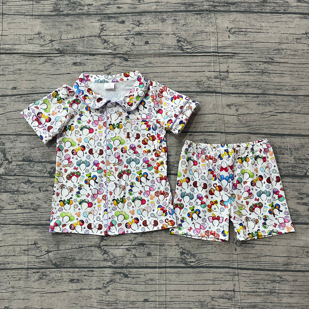 BSSO0816 Preorder Cartoon Mouse Girls Button Pajamas Clothes Set