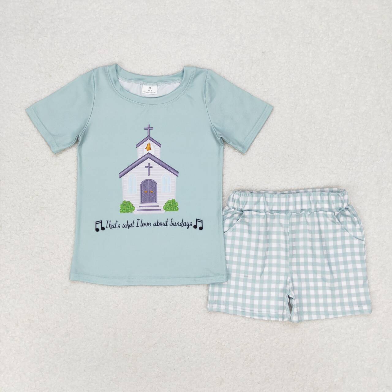 BSSO0858 Shurch Sunday Top Plaid Shorts Boys Summer Clothes Set