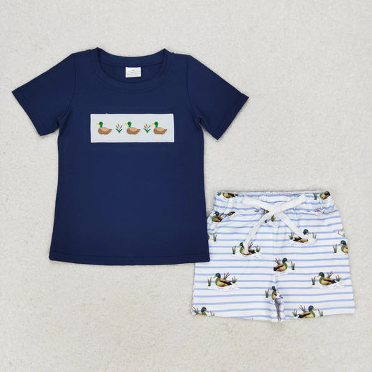 Sibling Toddler Boys Embroidery Mallard Duck Shorts Set+Bubble Romper