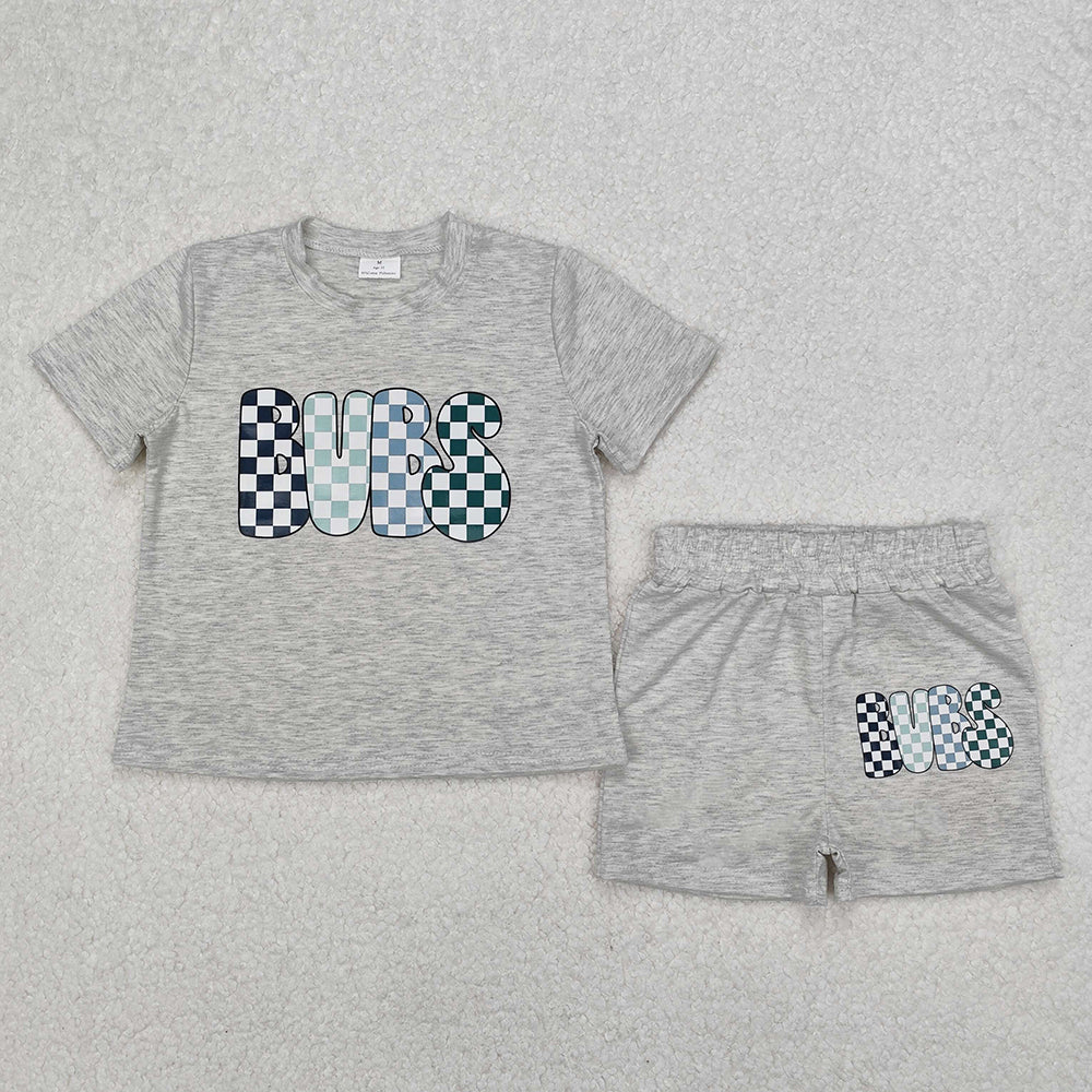 BSSO1304 BUBS Vinyl Grey Top Shorts Boys Summer Cotton Clothes Set