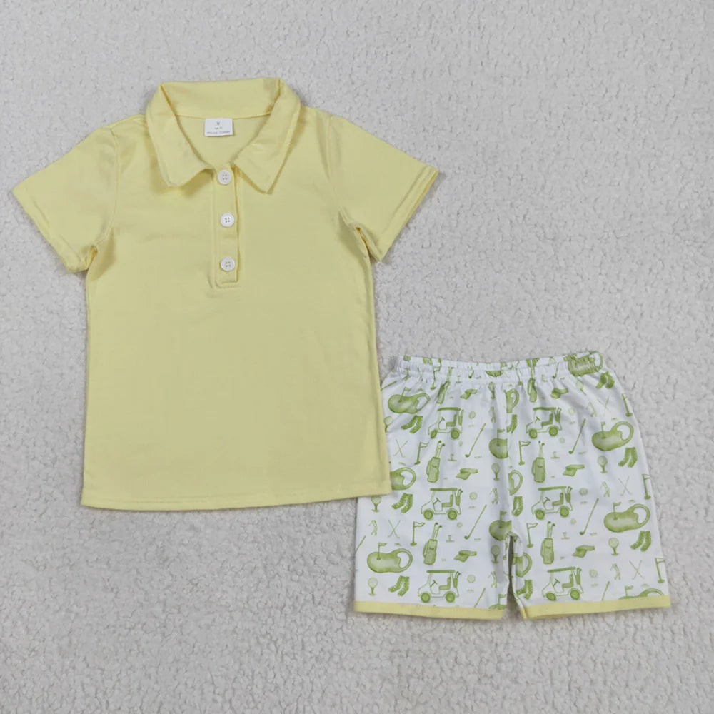Baby Boys Yellow Button Pullovers Top Golf Short Clothes Set