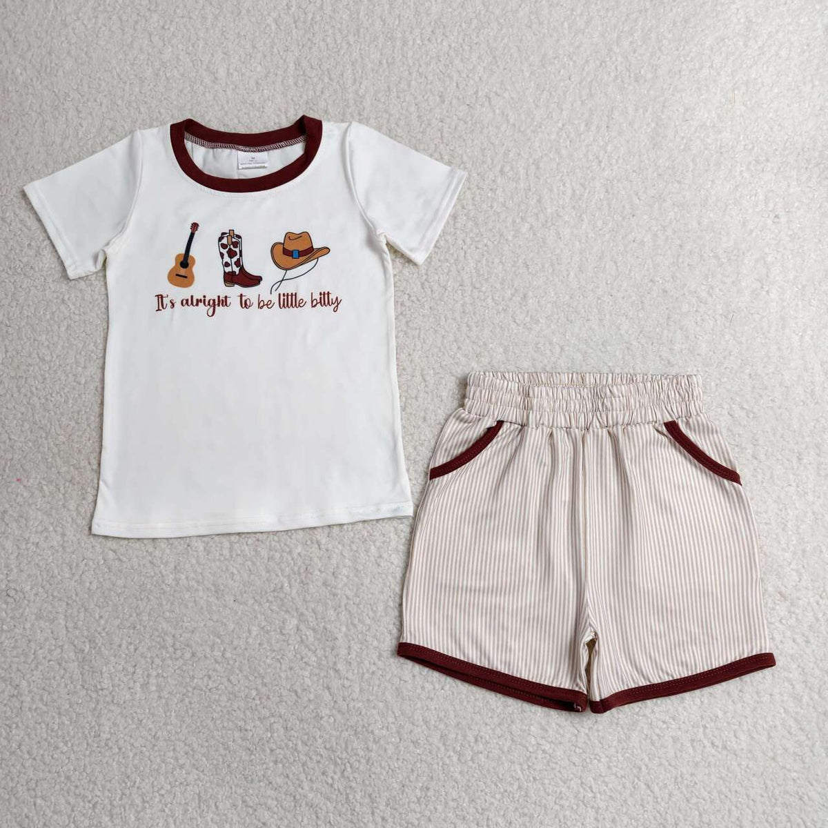 BSSO1578 It's Alright To be Little Bitty Top Stripes Shorts Boys Summer Clothes Set