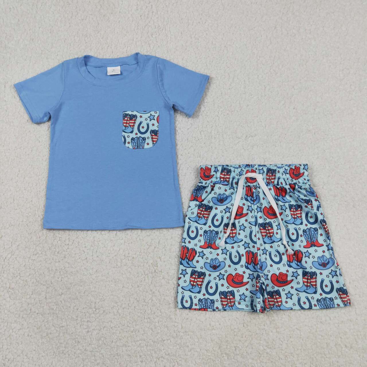 Baby Boys Sibling July 4th Western Shorts Set +Romper