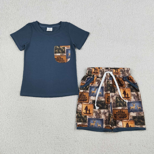 Deer Camo Hunting Print Boys Summer Clothes Sibling Matching Wear