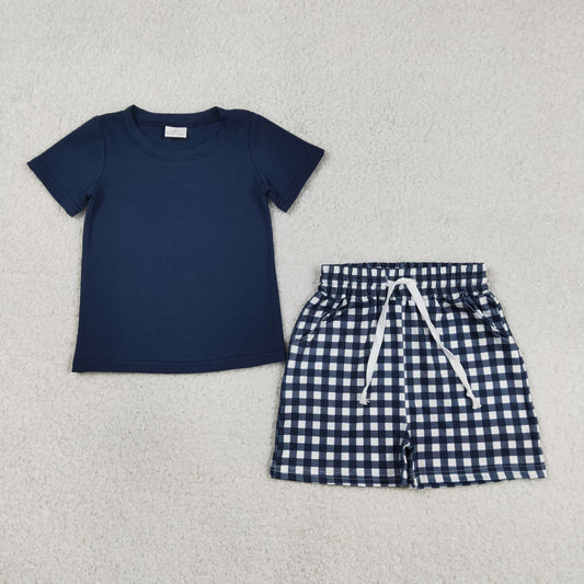 Sibling Baby Boys Summer Cotton Short Sleeve Top Gingham Shorts Outfit