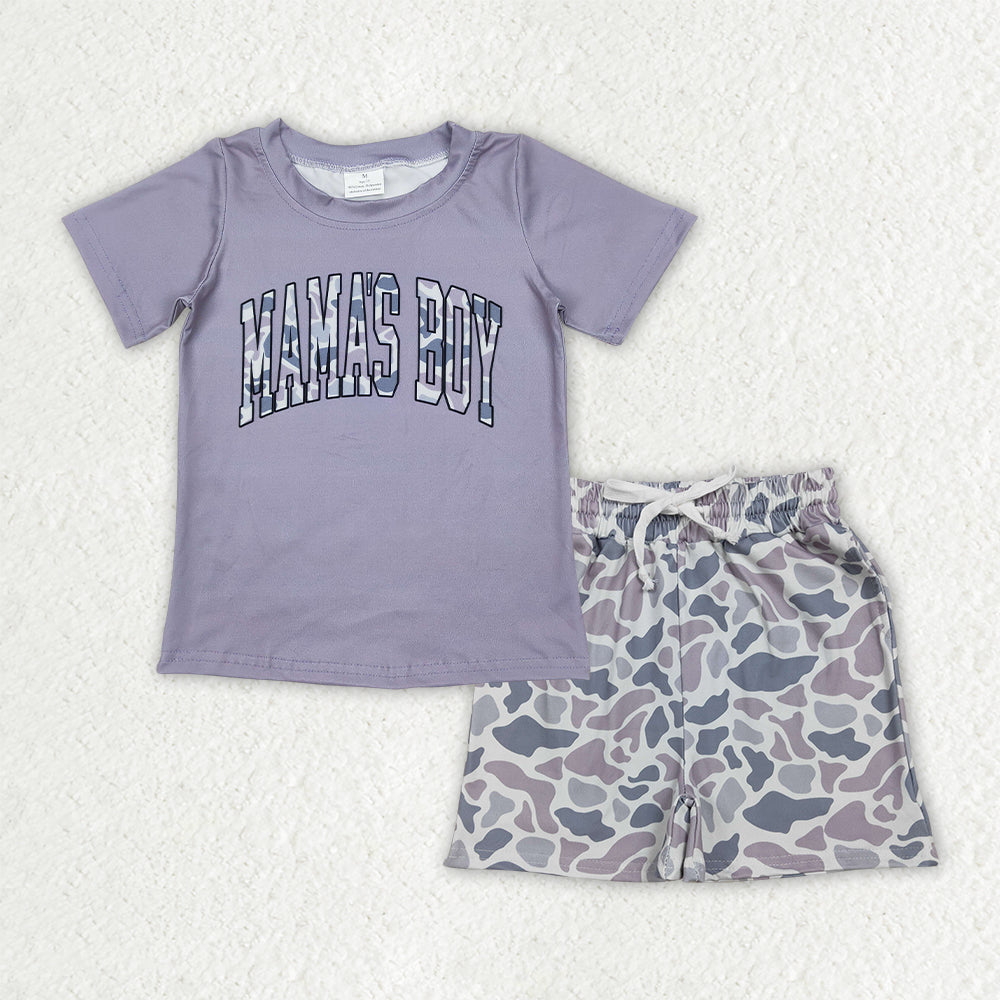 BSSO1990 MAMAS BOY Grey Top Camo Shorts Boys Summer Clothes Set