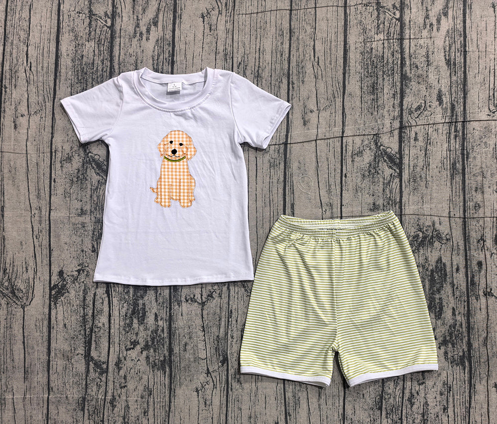 Preorder BSSO2002 Puppy White Top Stripes Shorts Boys Summer Clothes Set