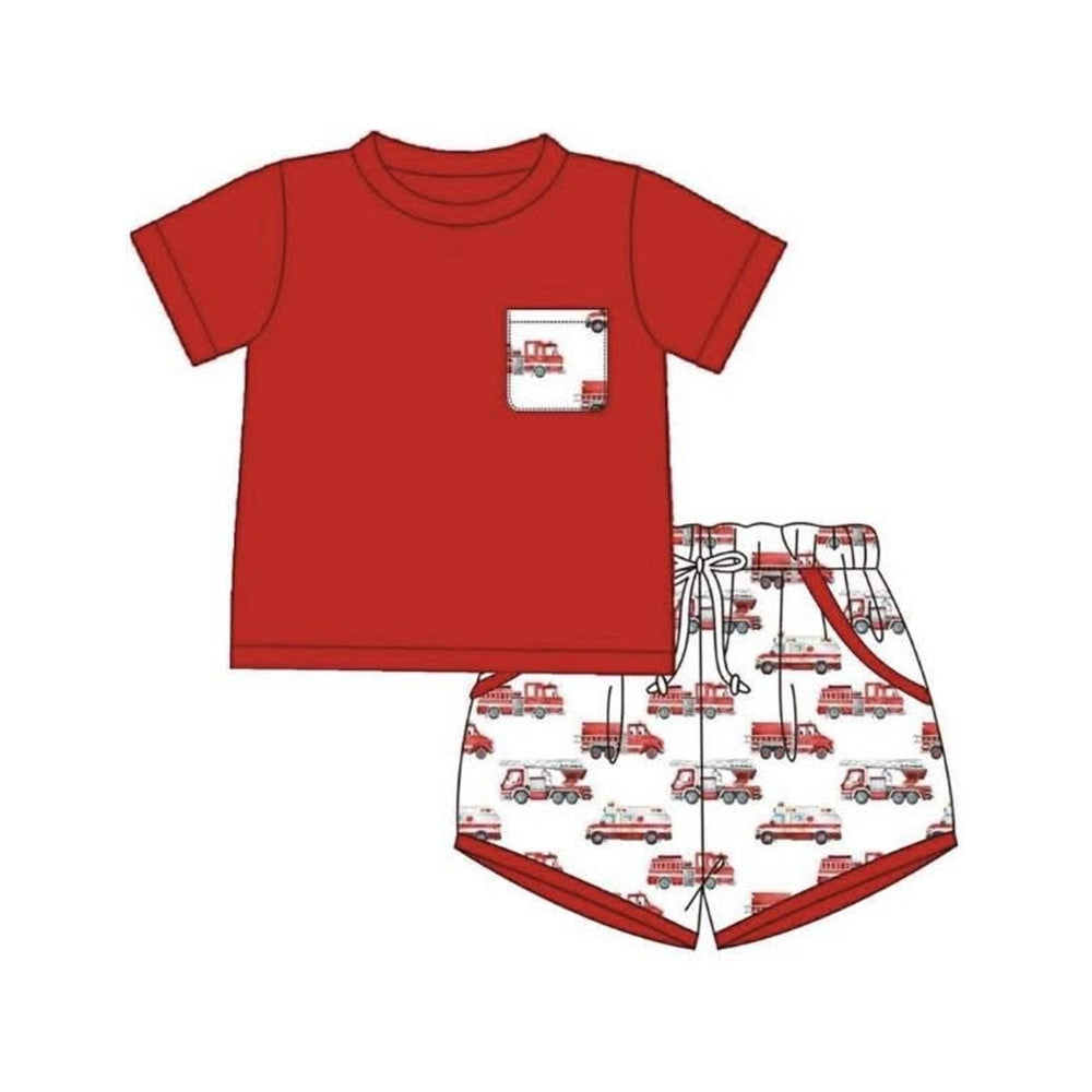 3.23 Baby Boys fire fighting truck shorts outfit