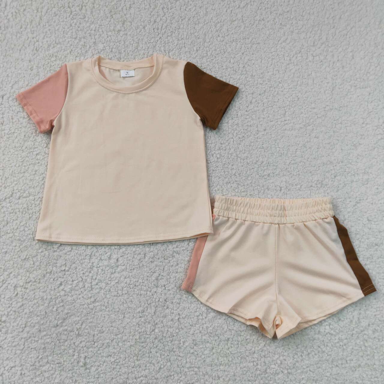 BSSO2012 Baby Boys Khaki Patchwork Short Sleeve Shirt Top Shorts Cotton Clothes Set